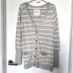 Abercrombie & Fitch Gray Striped Long Button Cashmere Blend Cardigan